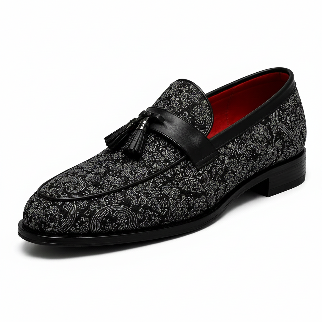 Mokasyny męskie Premium Black Paisley — skóra wegańska (syntetyczna) — buty męskie Masdola, zdjęcie główne