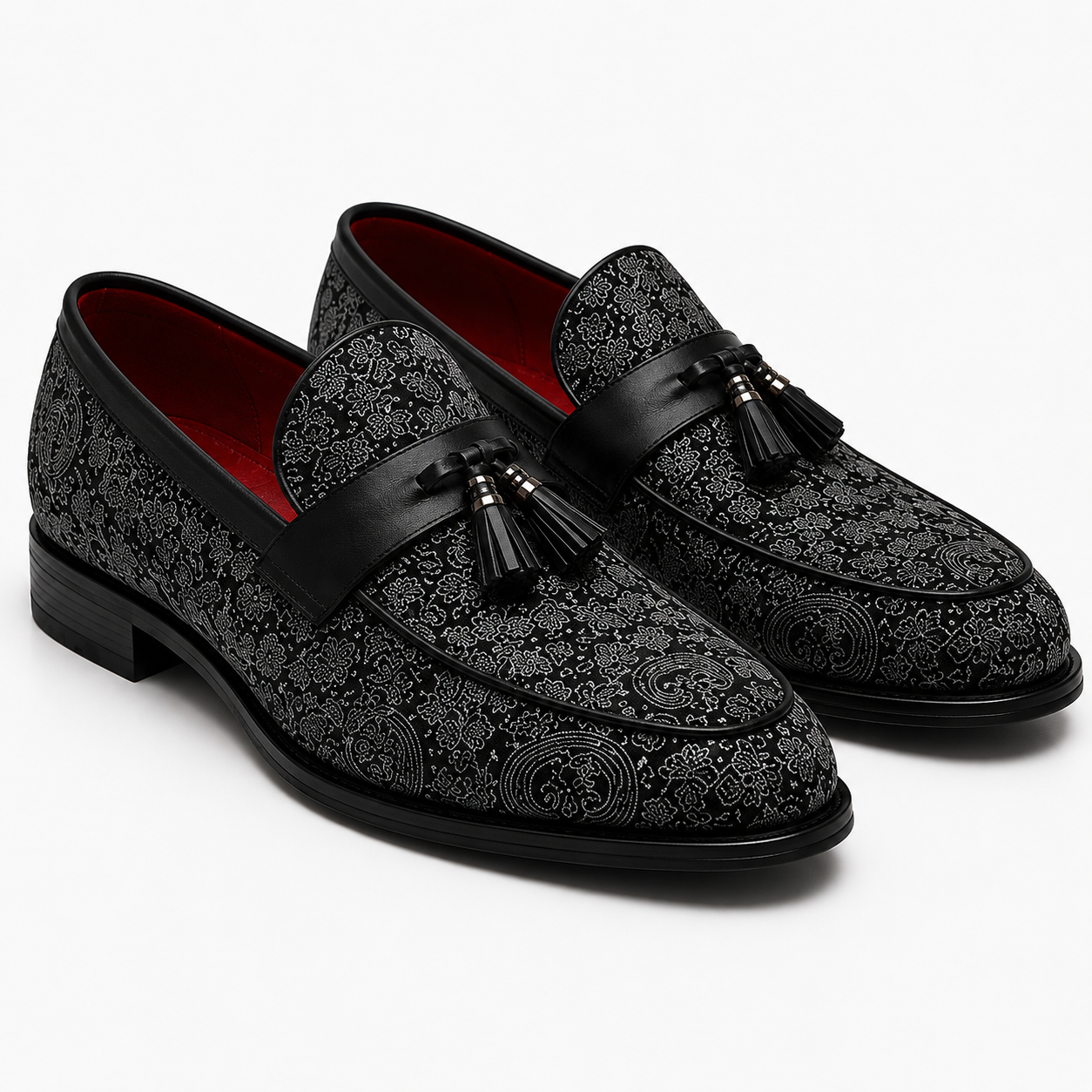 Mokasyny męskie Premium Black Paisley — skóra wegańska (syntetyczna) — Masdola, ujęcie 3