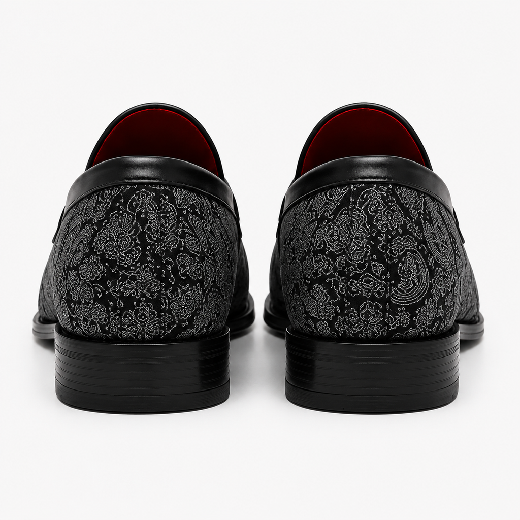 Mokasyny męskie Premium Black Paisley — skóra wegańska (syntetyczna) — Masdola, ujęcie 4
