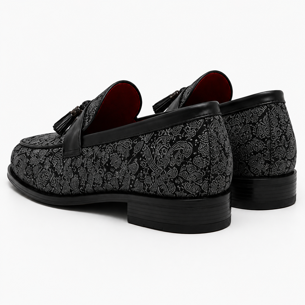 Mokasyny męskie Premium Black Paisley — skóra wegańska (syntetyczna) — Masdola, ujęcie 5