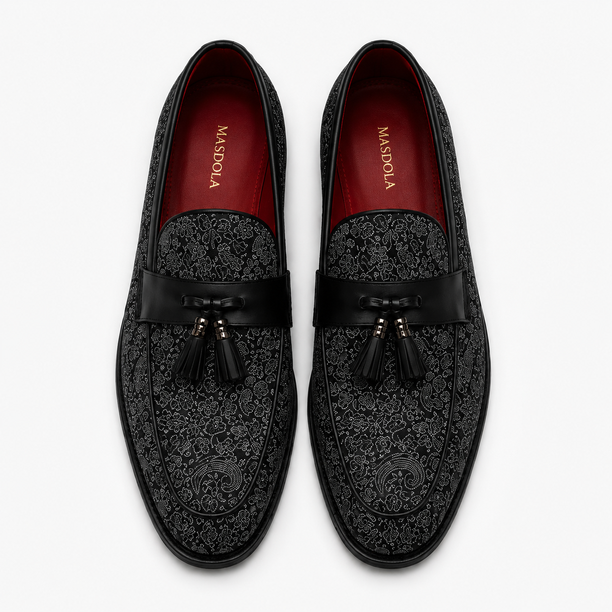Mokasyny męskie Premium Black Paisley — skóra wegańska (syntetyczna) — Masdola, ujęcie 6