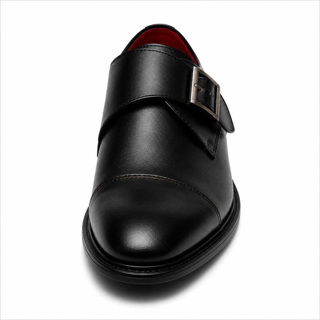 Monki męskie czarne — single monk strap, skóra wegańska (syntetyczna) — Masdola, ujęcie 3