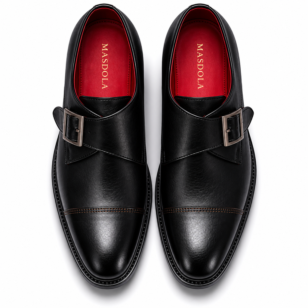 Monki męskie czarne — single monk strap, skóra wegańska (syntetyczna) — Masdola, ujęcie 6