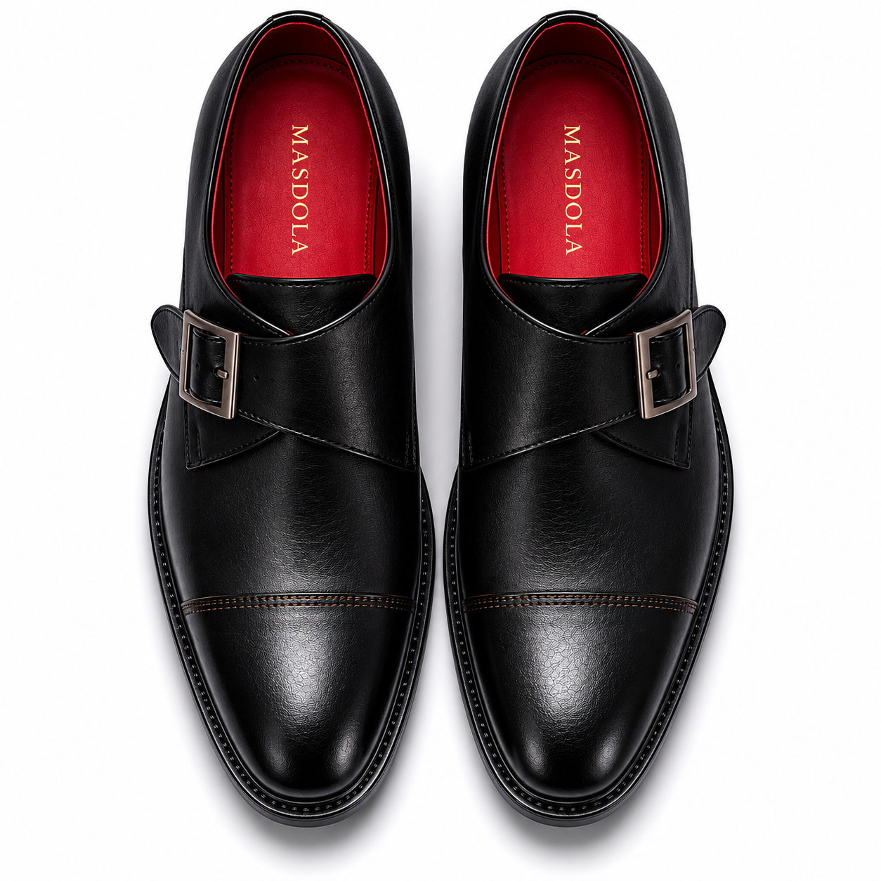 Monki męskie czarne — single monk strap, skóra wegańska (syntetyczna) — Masdola, ujęcie 6