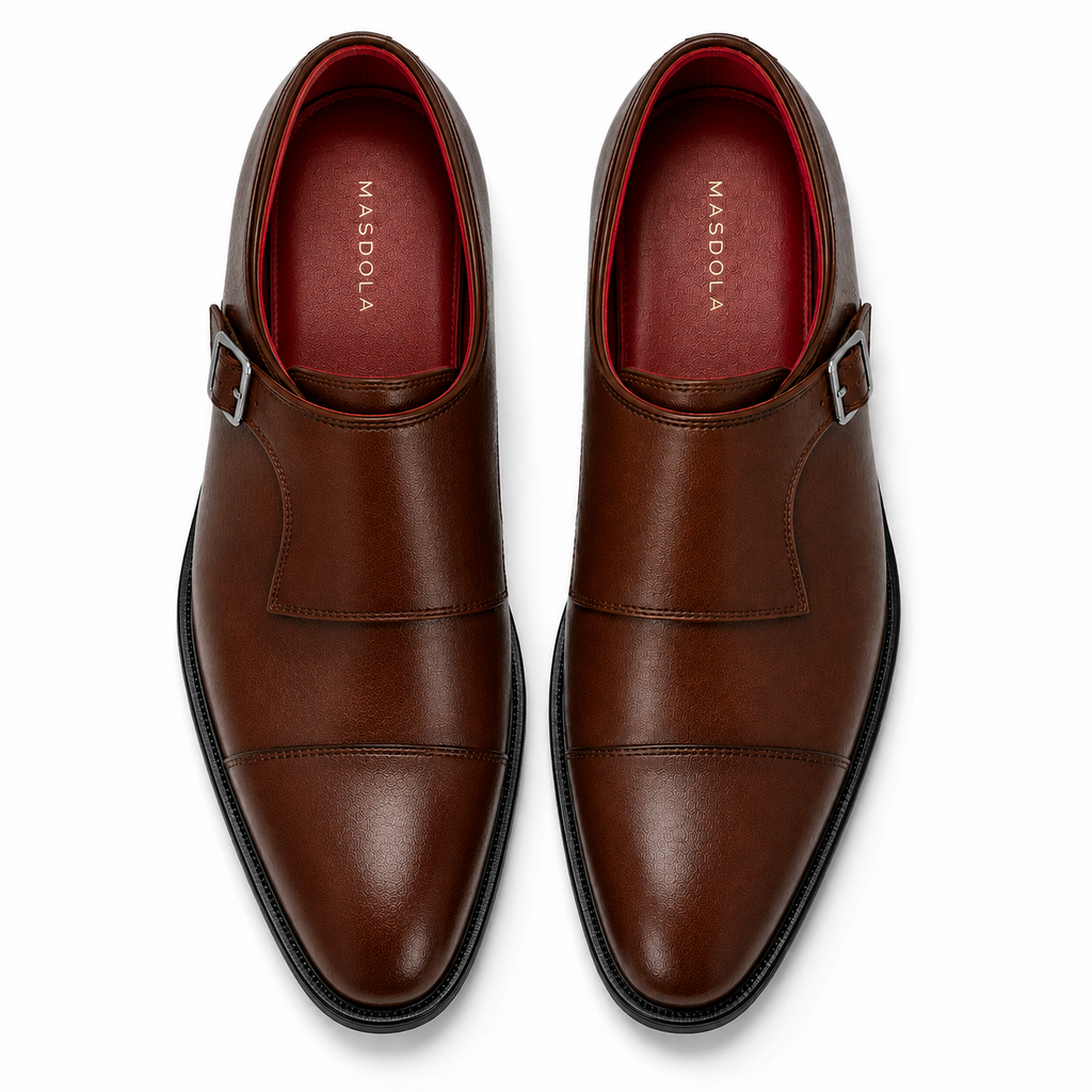 Monki męskie brąz kawowy — single monk strap, skóra wegańska (syntetyczna) — Masdola, ujęcie 6