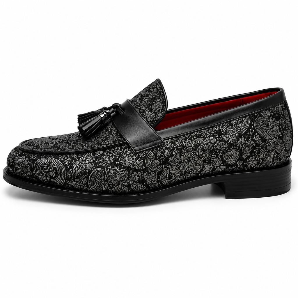 Mokasyny męskie Premium Black Paisley — skóra wegańska (syntetyczna) — Masdola, ujęcie 2